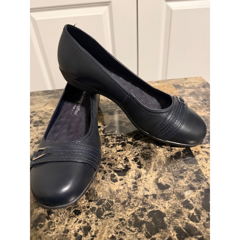 Walking Cradles Navy Blue Leather Buckle Detail Ballet Flats 9.5W
